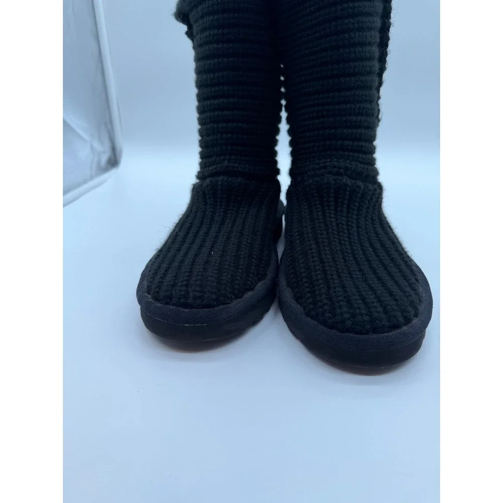UGG Lattice Cardy Black Knit Three Button Tall Boots Womens 6